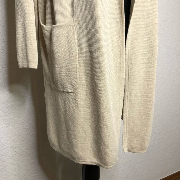 J Crew cream linen blend long open front cardigan sweater size Medium - Picture 4 of 12